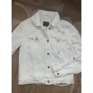 abercombie and fitch Jean jacket‎ woman's small White DISTRESSED
